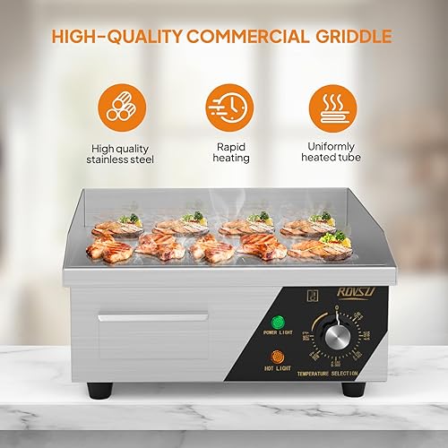 Miniatura 2 de Bonnlo Plancha eléctrica comercial de 14 pulgadas y 1500 W con encimera antiadherente, control de temperatura ajustable de 122-572  de parrilla
