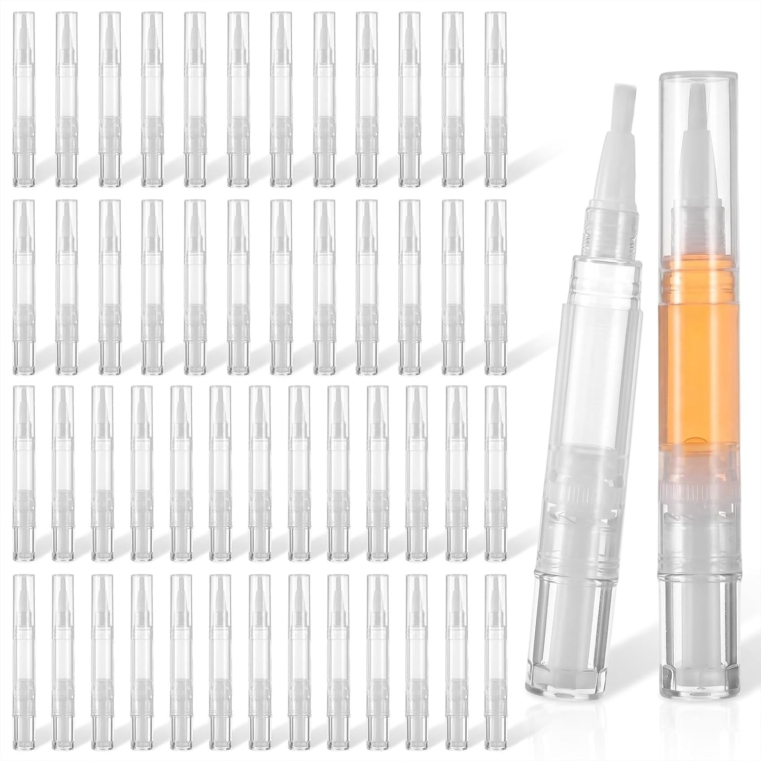 50 Pcs 5ml Empty Cuticle Oil Pen Transparent Twist Pen Refillable Cuticle Oil Pens with Brush Tip Cosmetic Container Applicator for Homemade Nail Lip Gloss Eyelash Growth Liquid