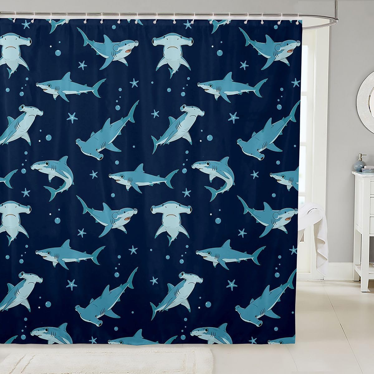 Feelyou Hammerhead Shark Shower Curtain 72"x72" for Bathroom Kids