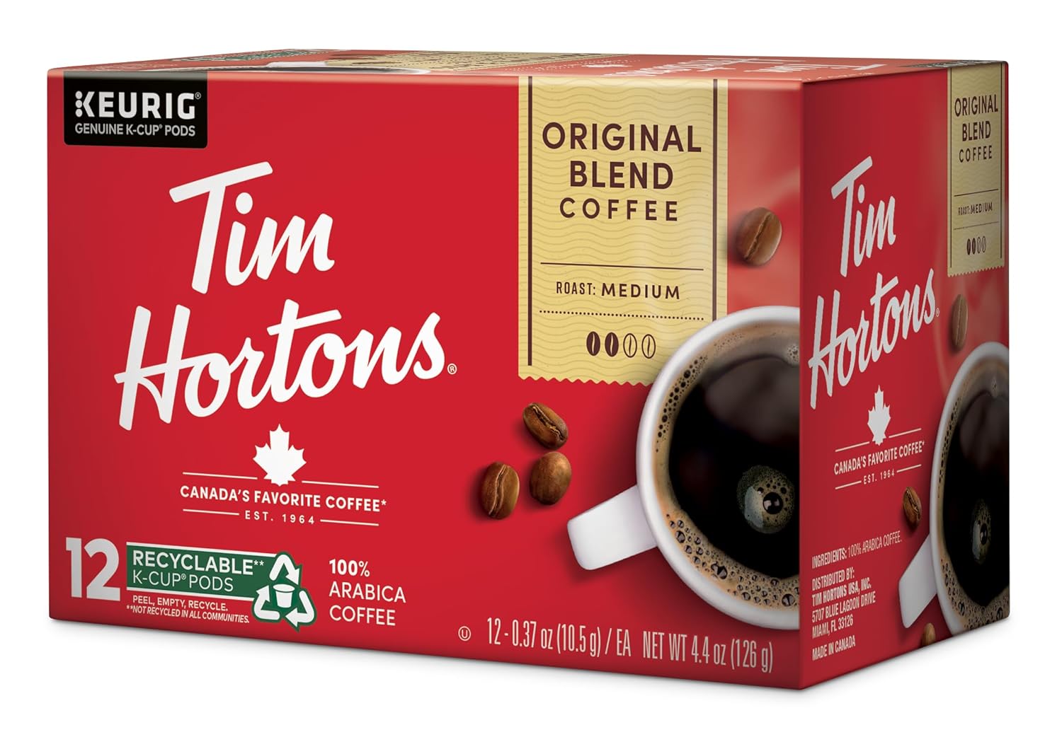 Tim Hortons Original Blend, Medium Roast Coffee, Single-Serve K-Cup Pods Compatible with Keurig Brewers, 12ct K-Cups