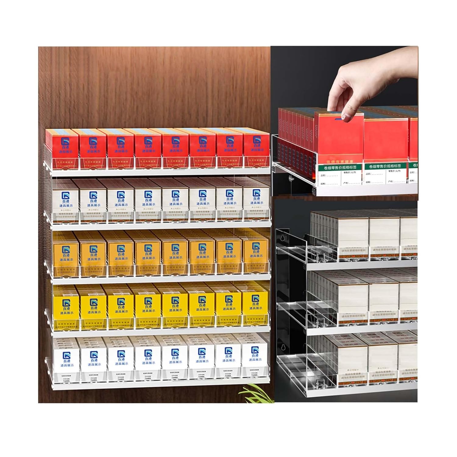 Clear Acrylic Cigarette Display Holder & Pusher - Efficient Tobacco Dispenser for Convenience Stores, Durable Cigarette Case, 31.5x28.4x98CM, Organized Retail Solution
