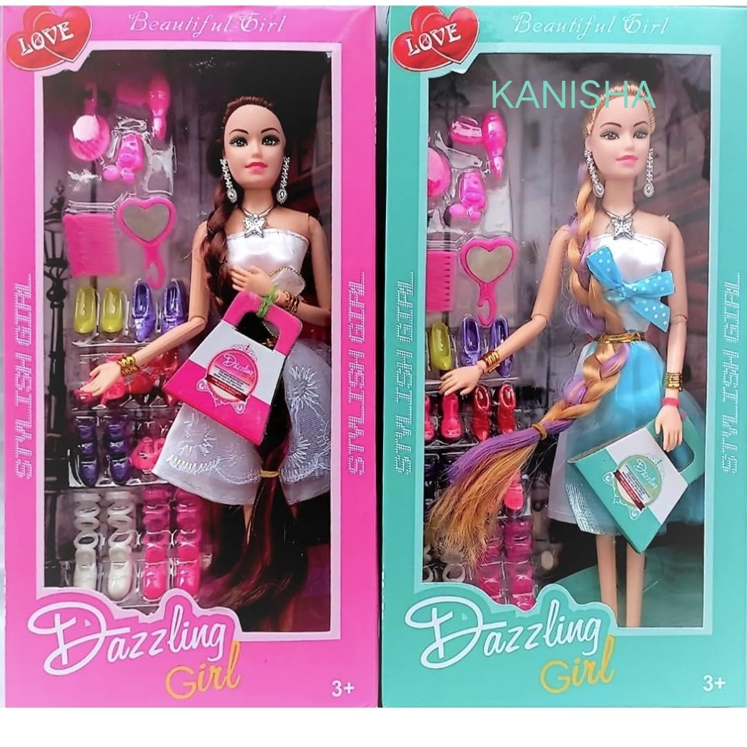 Kanisha Combo Beautiful Doll Toy Set with Movable Joints and Other Ornaments & Fashionable Dresses for Girls Baby Kids Dream House Adventures (Pack of 2) (B0BXBCPX5G) Amazon Price History, Amazon Price Tracker