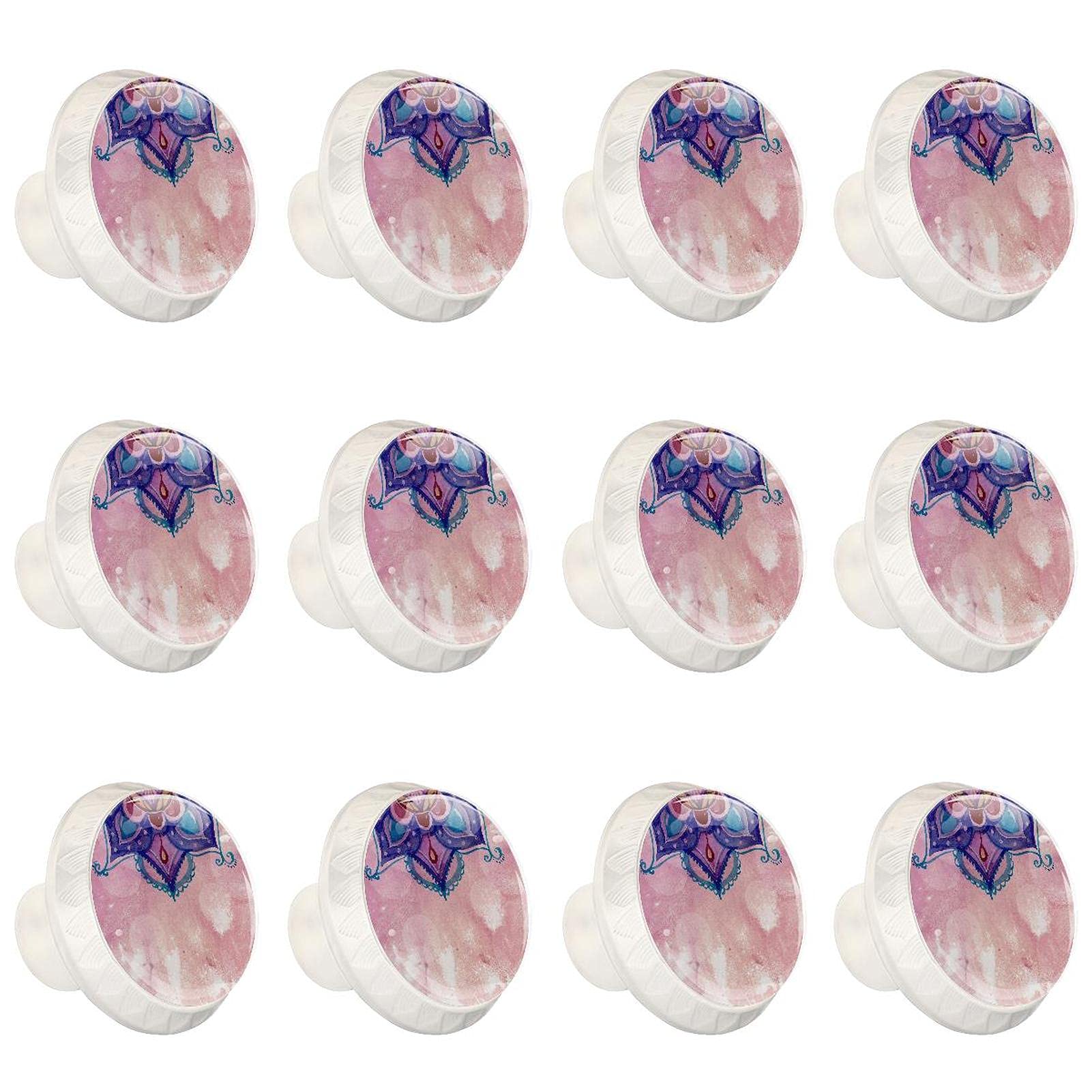 Boutons d'armoires de cuisine ronds au motif Mandala Rose poignée 12PCS