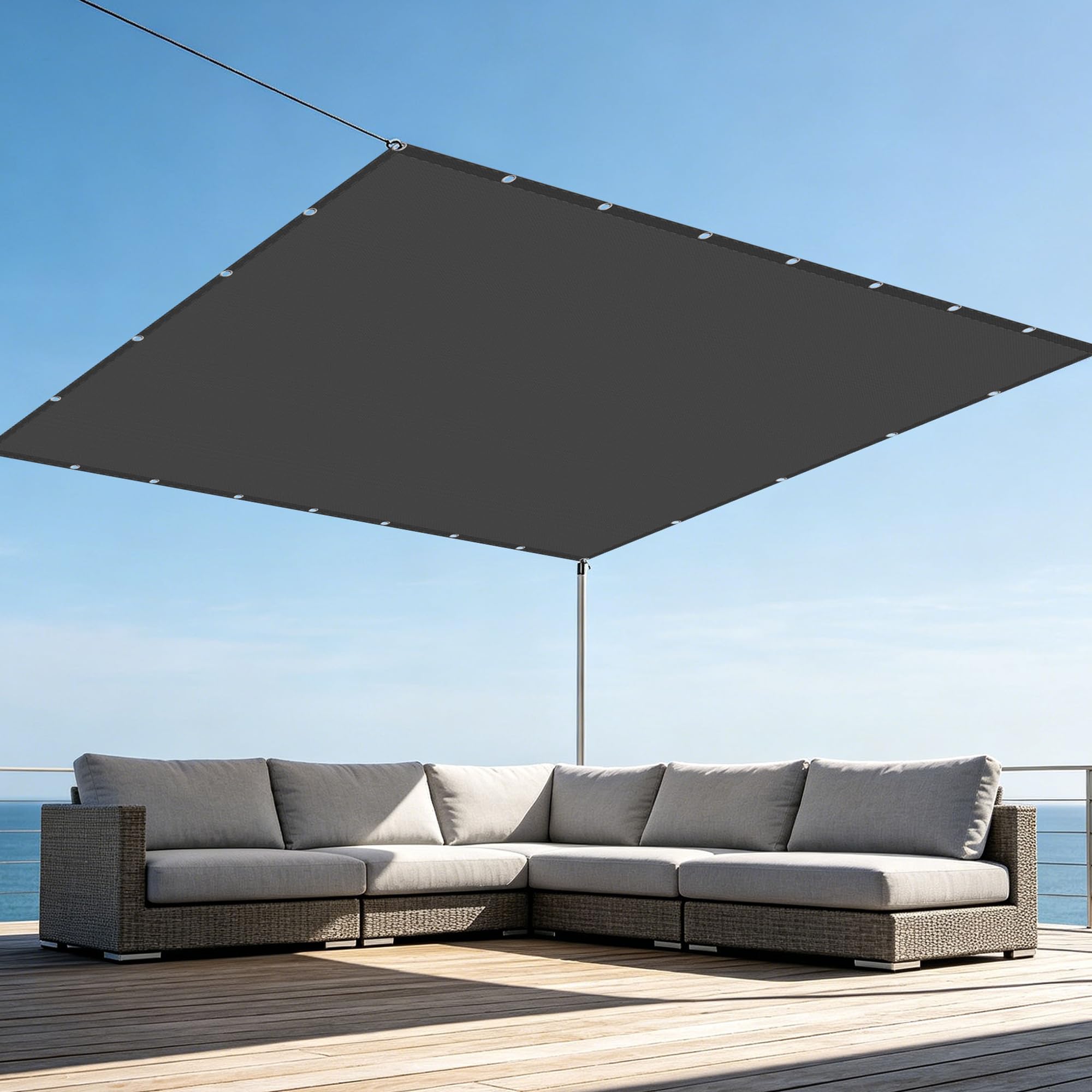 Voile d'ombrage 5x5m gris foncé en polyester antidéchirure pour grand jardin et terrasse