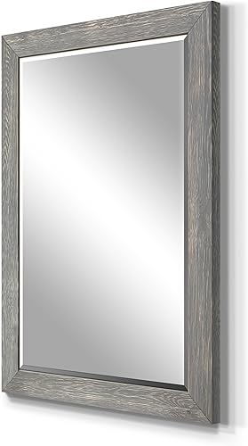 Miniatura 5 de Wexford Home Espejo rústico gris, espejo de pared rectangular con marco de madera desgastada para decoración del hogar, se puede colgar de forma