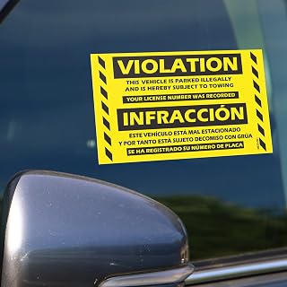 MESS Parking Violation Stickers Hard to Remove - 100 Bilingual Spanish Tow Warnings No Parking Stickers - Bad Parking Stickers, Super Sticky Towing Tags for Parked Cars and Trucks - 8x5 in, Yellow