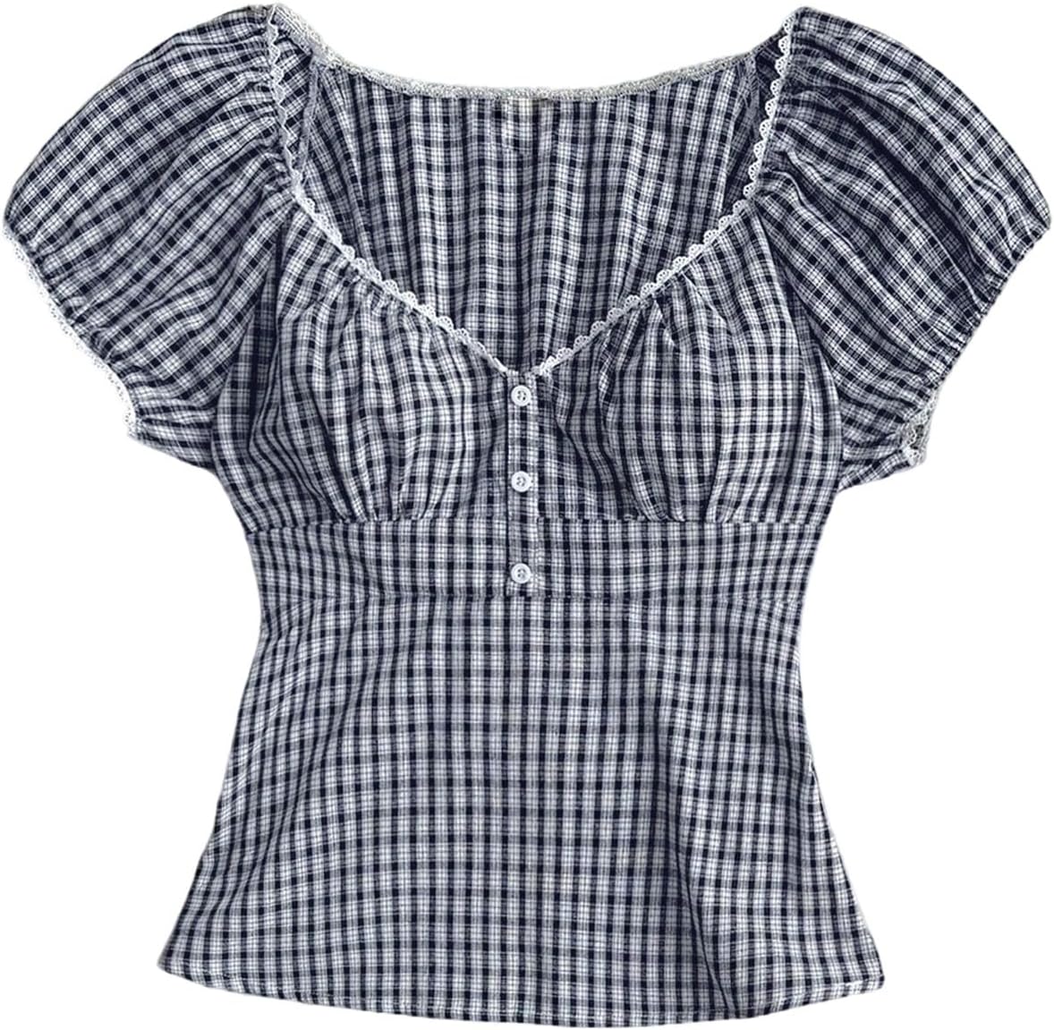 SweatyRocks Women's Plus Size Plaid Button Front Peplum Blouse Tops Puff Sleeve Babydoll Shirts