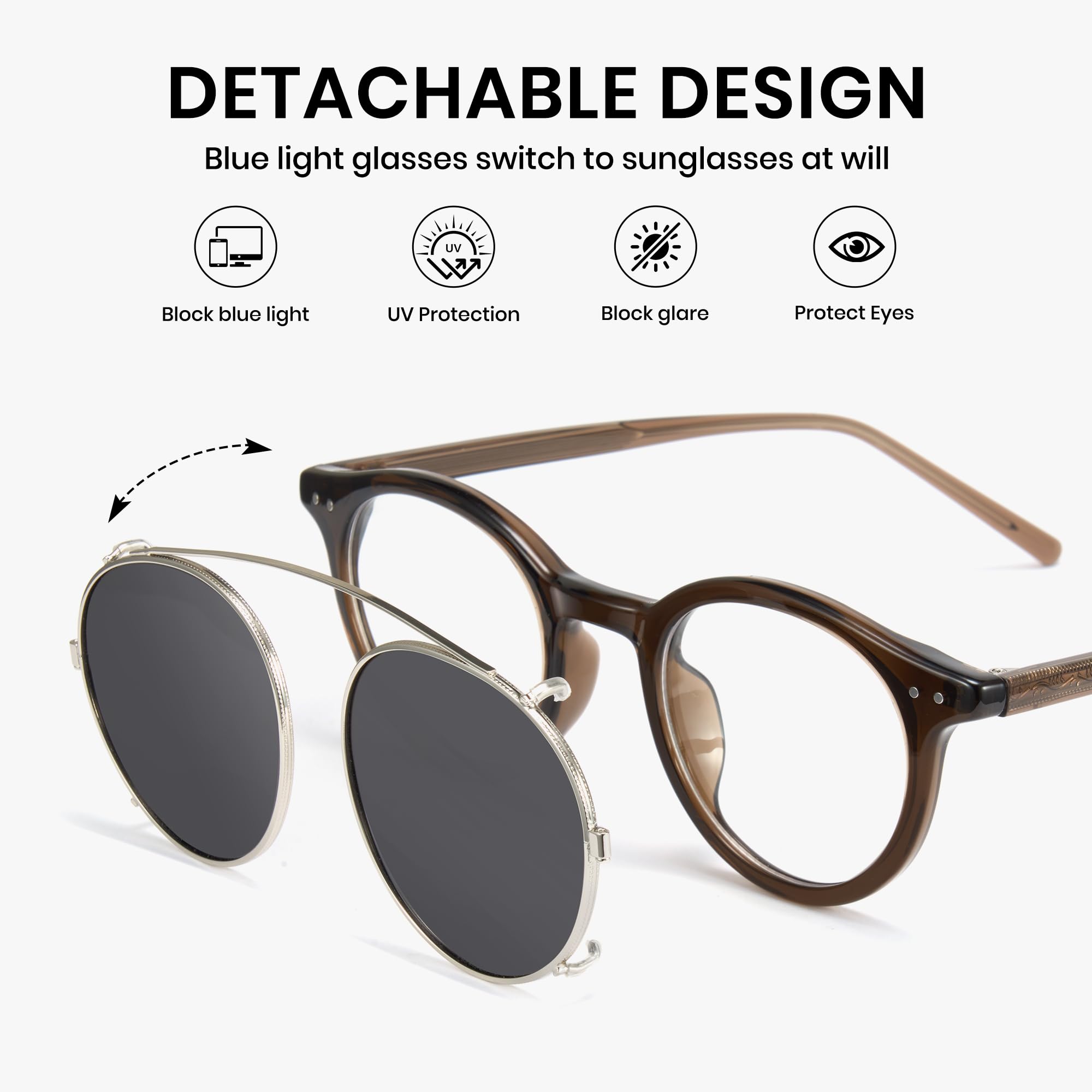 Cyxus Occhiali da sole per uomo e donna con clip polarizzate rotonde design a doppia lente 2 in 1 occhiali da sole retrò UV400 P1341