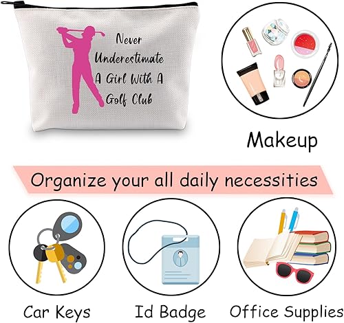 Miniatura 7 de JXGZSO Divertido regalo de golfista bolsa de cosméticos de golf nunca subestimes a una dama con un palo de golf bolsa de aseo bolsa de kit de