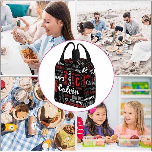 Miniatura 6 de MyPupSocks Bolsa de almuerzo personalizada con nombre, color blanco y rojo con nombre, bolsa de almuerzo reutilizable con bolsillos para mamá, papá