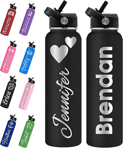 Botellas de agua personalizadas con tapa de popote de 243240 onzas, botellas aisladas de acero inoxidable con nombre, logotipo, regalo personalizado