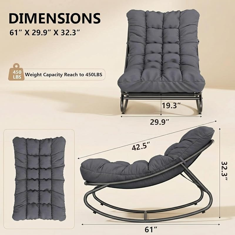 GarveeTech Outdoor Papasan Rocking Chair, Oversized Egg Rocker with Adjustable Swing & Waterproof Cushion, 450 lbs Capacity Metal Frame for Patio, Porch, Garden, Dark Gray image 2