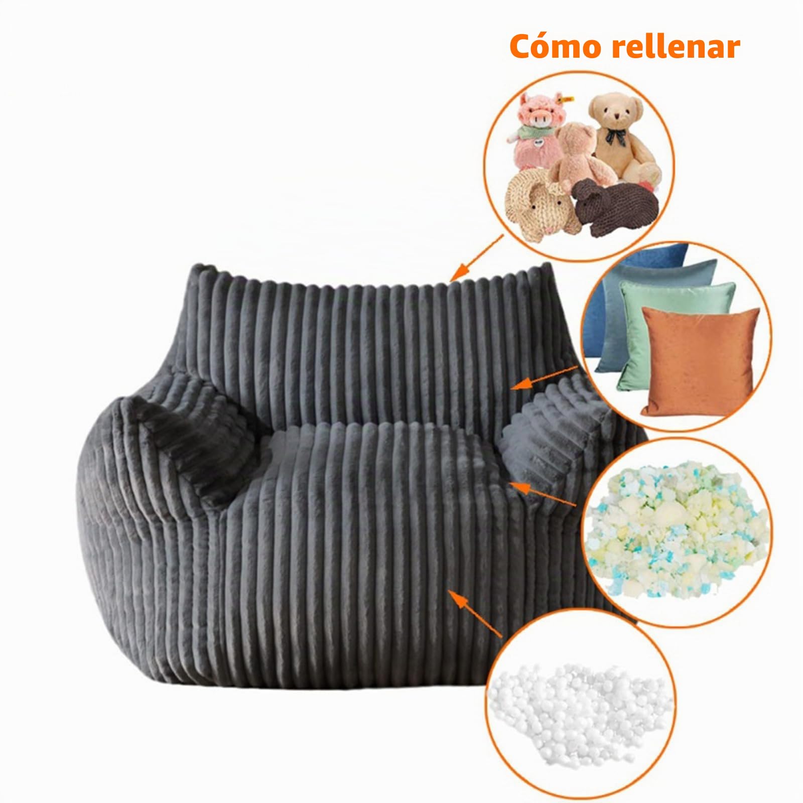 SXBCyan Funda para Sillón Puff de Piel Sintética (Sin Relleno) Lavable Ultra Suave, Sillón Sofá Perezoso para Niños y Adultos, Asiento De Suelo, Muebles De Sala De Estar(1-Seat-White)