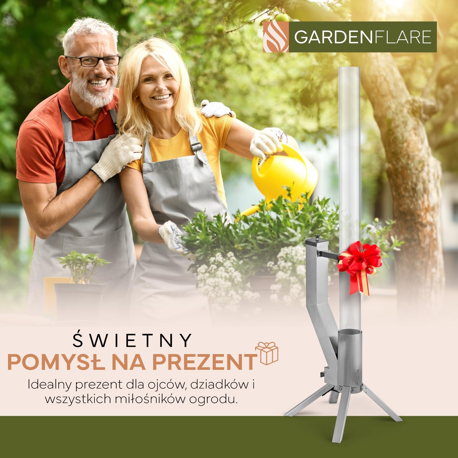 GARDENFLARE Elegancka kolumna ogniowa ze stali nierdzewnej, pelletowa pochodnia do ogrodu i na taras – Alternatywa dla kominka ogrodowego i ogrzewacza tarasowego (srebrny)