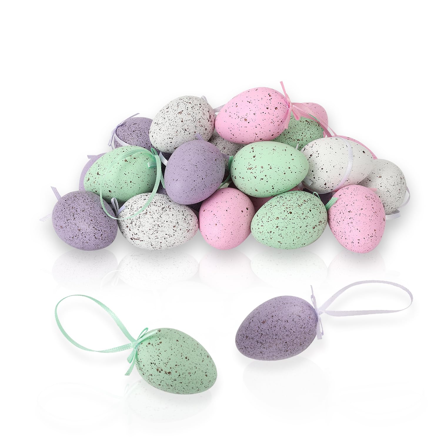 Festicy 24 Bunte Ostereier zum Aufhängen I je 6 Eier pro Farbe I dezentes Design I Perfekt als Ostern Deko 2026 I Deko Ostereier zum Aufhängen Outdoor I Ostereier Deko draußen
