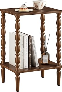 Small Side Table - 2-Tier Wood End Table with Storage Shelf for Living R...