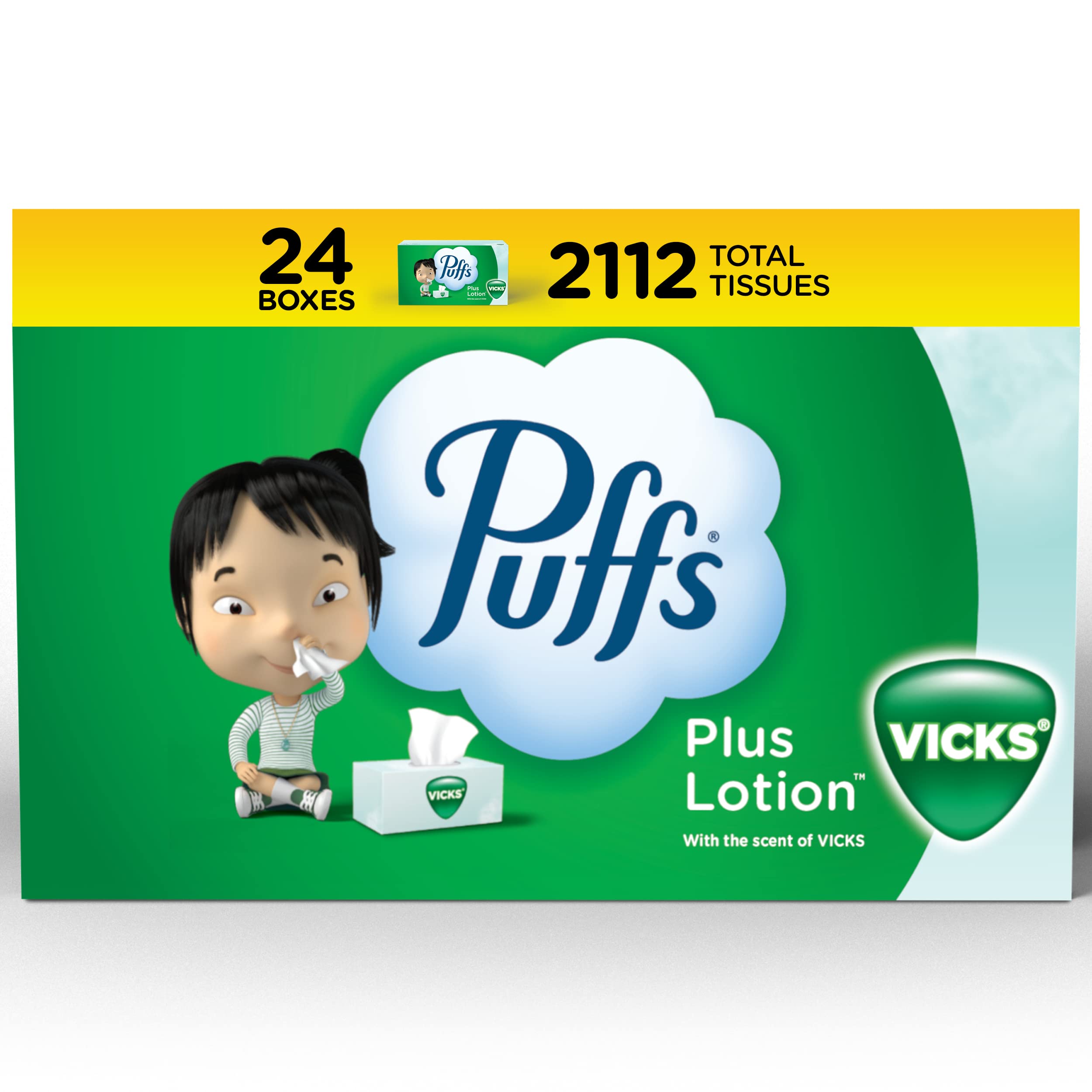 Puffs Facial Tissues, Plus Lotion With The Scent Of Vicks Facial Tissues, 24 Family Boxes (88 tissues per box) by Puffs