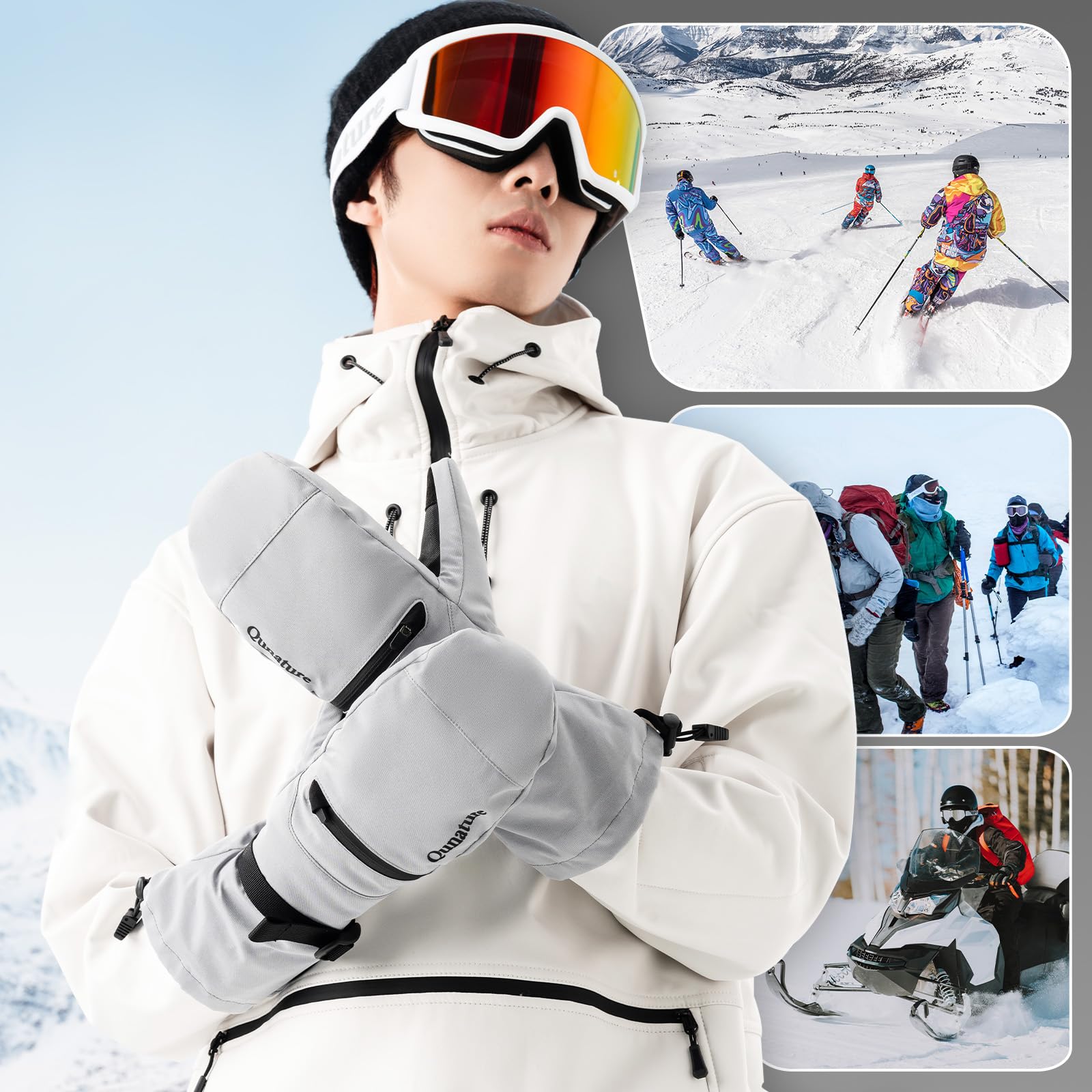 Skihandschuhe Winddicht Wasserdicht Vollfingerhandschuhe Thermo | Warme Sporthandschuhe mit Touchscreen Handschuhe für Herbst und Winter Skifahren, Eislaufen