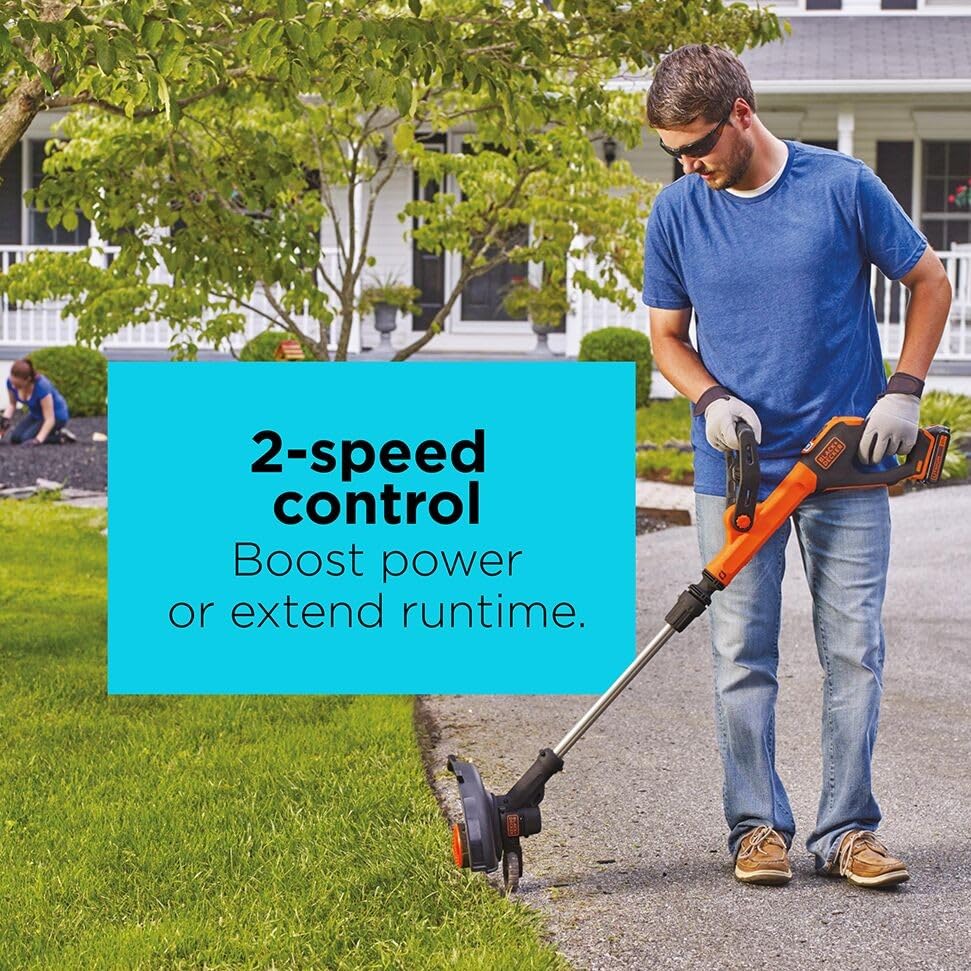 Image of BLACK+DECKER 20V MAX 12 Inch Weed Eater Cordless String Trimmer and Wheeled Edger Lawn Tool with Spool, 2.5Ah Battery and Charger Included, Lightweight, 2 Speed PowerDrive (LST522)