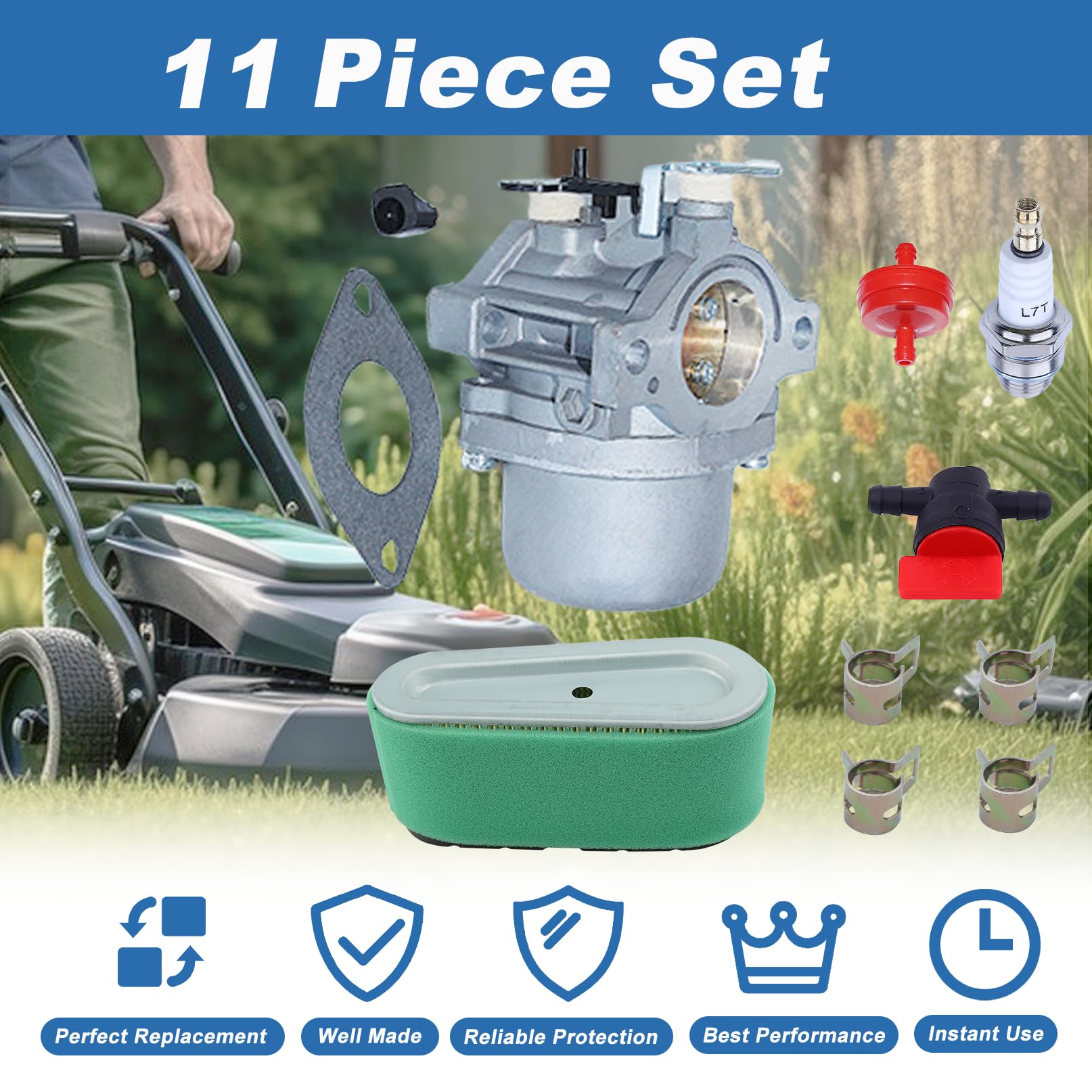 Kit Filtro Aria e Carburatore per 28N707 266707 286707 799728 799868 e Più Modelli, AUMEL Carburatore + Aria e Prefiltro + Guarnizioni + Candela Ricambi 11 in 1