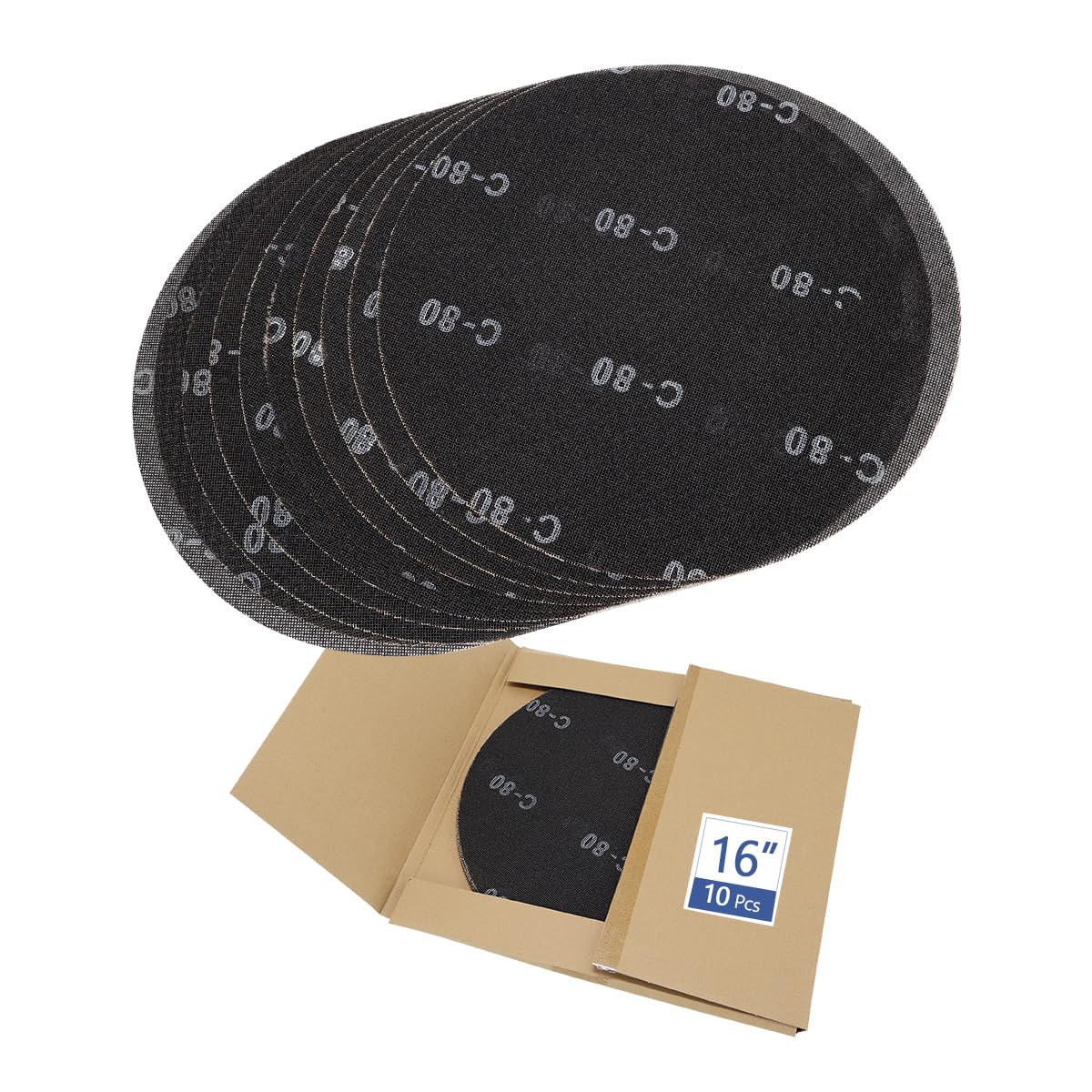 HUAALIUCHE 40,6 cm Schleifscheiben, Körnung 80, Siliziumkarbid-Mesh-Schleifscheibe für Hartholzböden, robuste Boden-Pufferpads, 10 Stück, langlebiges und effizientes Schleifen