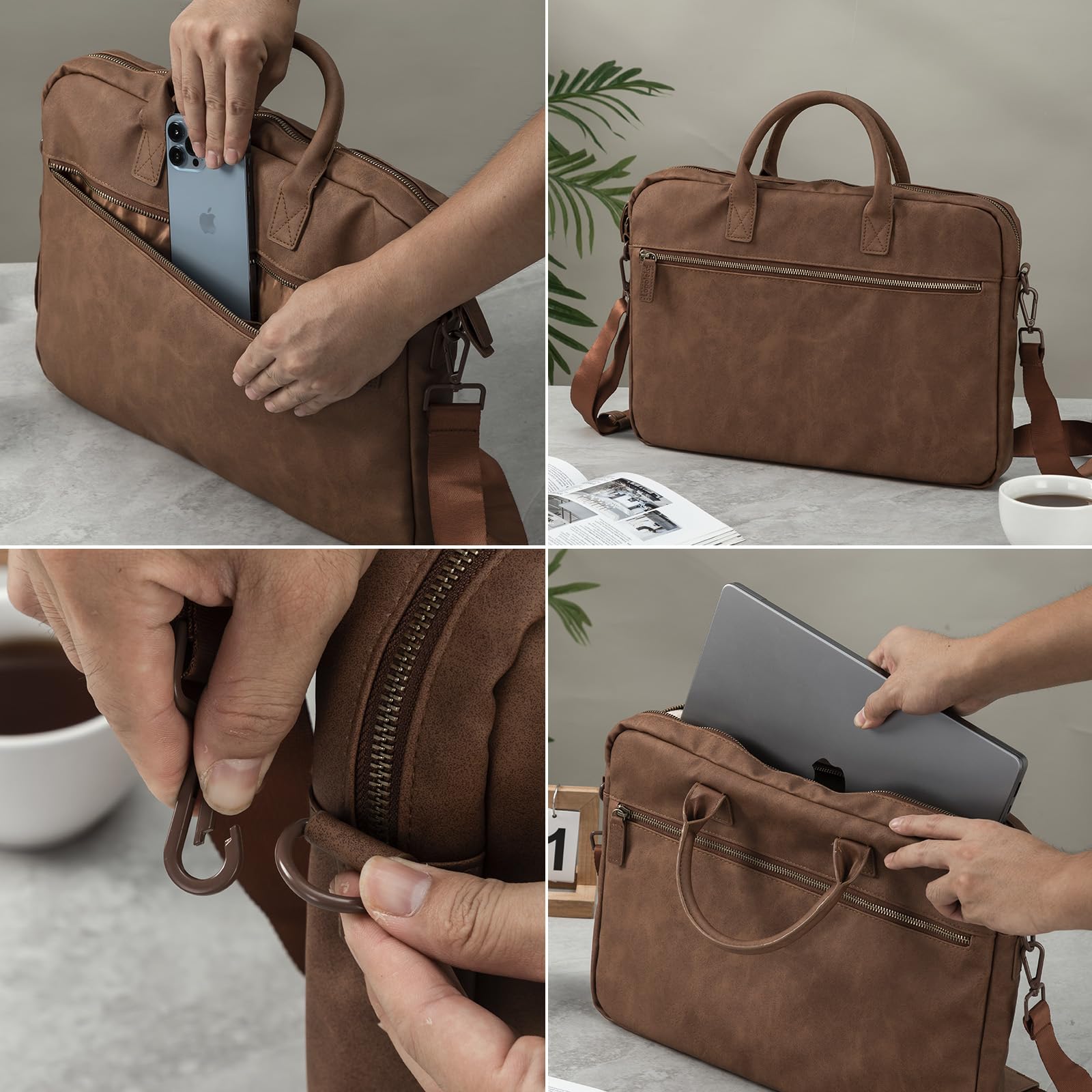 Laptoptasche, Arbeitstasche Herren und Damen PU Leder, Laptop hülle Business Handtasche Tragetasche, Laptophülle, Laptop Tasche mit Griff