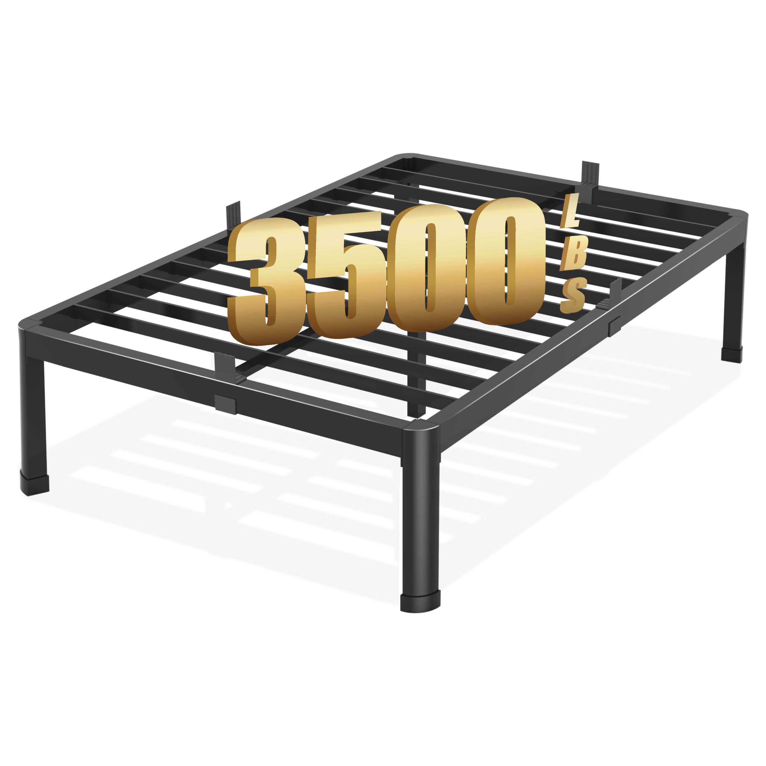 14 Inch King Size Bed Frame Metal with Sturdy Steel Round Corner Legs, 3500 lbs Heavy Duty Metal King Platform Bed with Steel Slats Support?Black King Bedframe?No Box Spring Needed