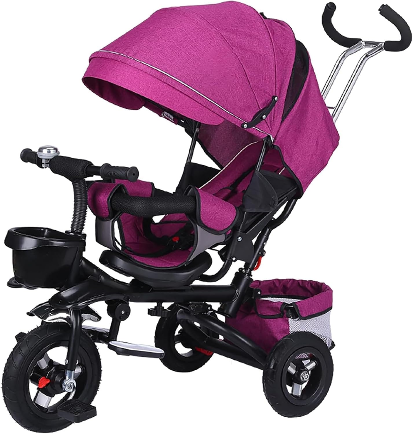 Tricycle, 4 in 1 Foldable Kid Stroller Trike,Baby Tricycle Detachable Push Car Bike W/Push Handle,Removable Canopy Rotatable Seat Push Tricycle for Toddlers(Pink)