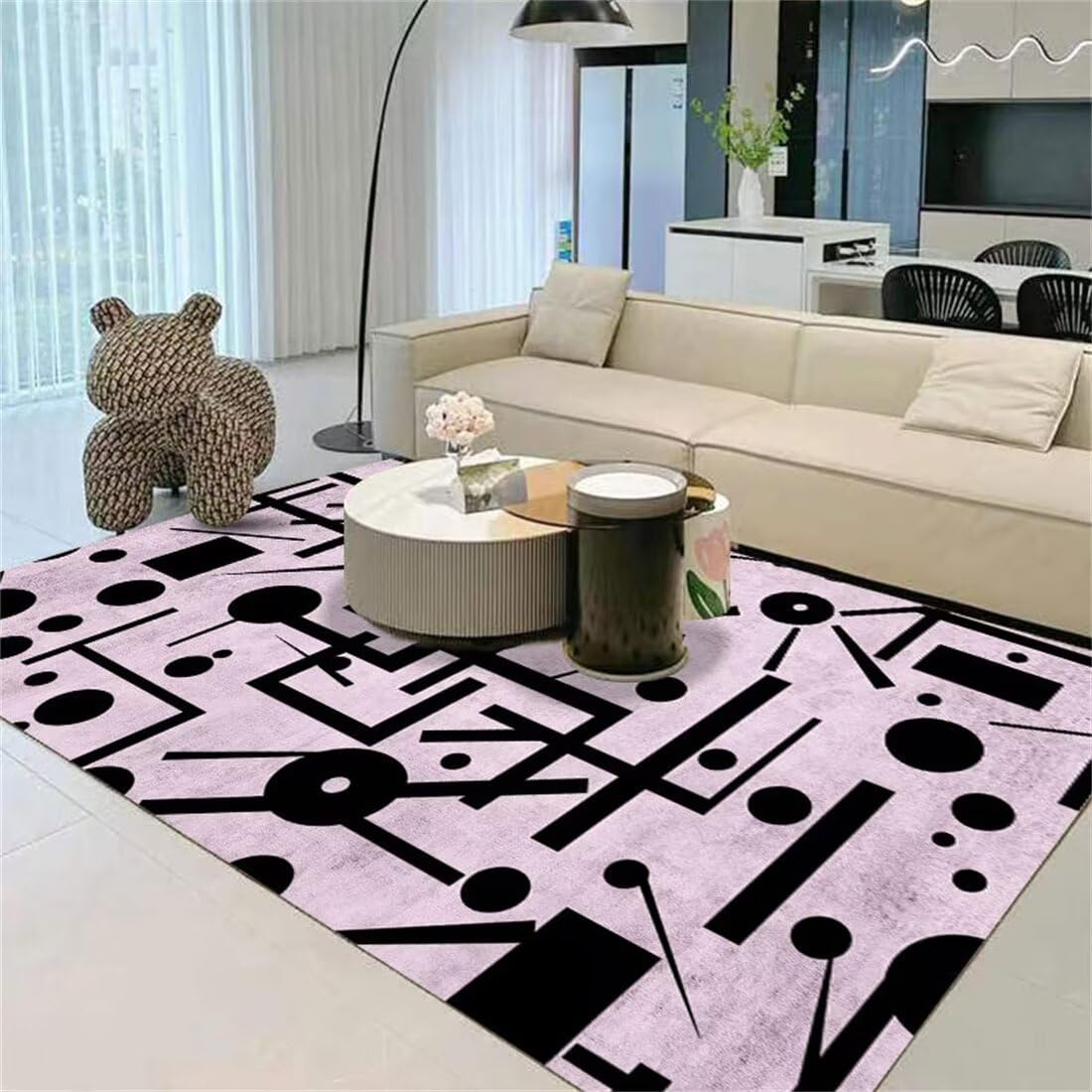 Tapis fille chambre enfant grand format 80x160 graphique doux