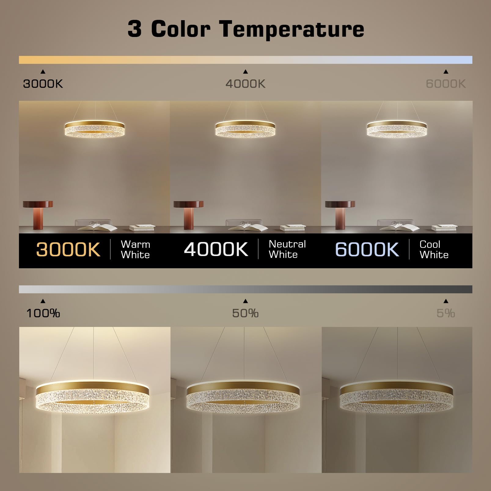 KSIBNW Hanglamp LED-hanglamp dimbaar woonkamer, 60W moderne hanglamp ronde diameter 50cm hanglamp eetkamer met afstandsbediening en app keukeneiland gouden 2700K-6500K