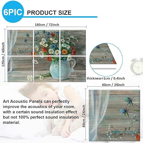 Miniatura 2 de JBER Paneles acústicos artísticos decorativos, paquete de 6 paneles acústicos para decoración de pared con autoadhesivo, adecuados para estudio de