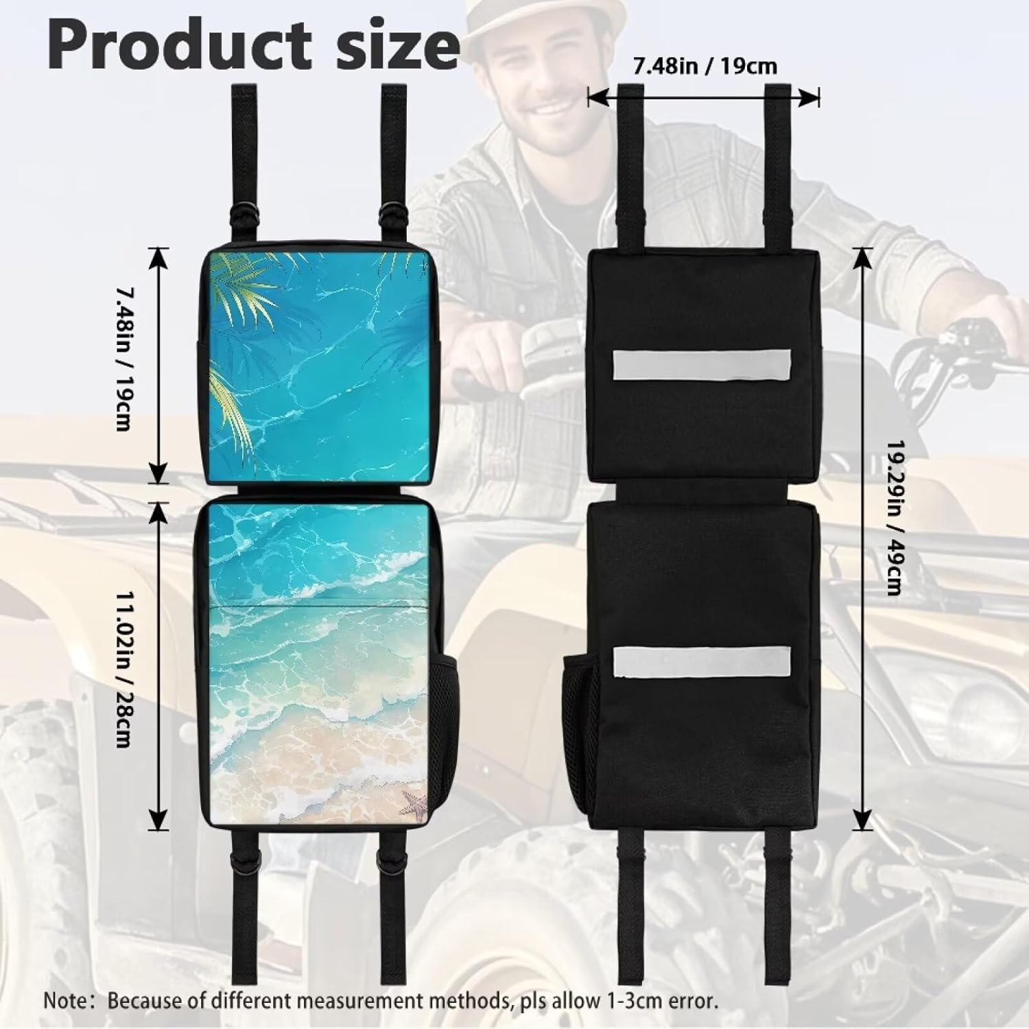 2 Pack Beach ATV Fenders Bags,Detachable ATV Gear Bags,Tank Saddlebags with Water Holder,Rear Cargo Storage Bag for Motorcycle UTV Dirt Bike
