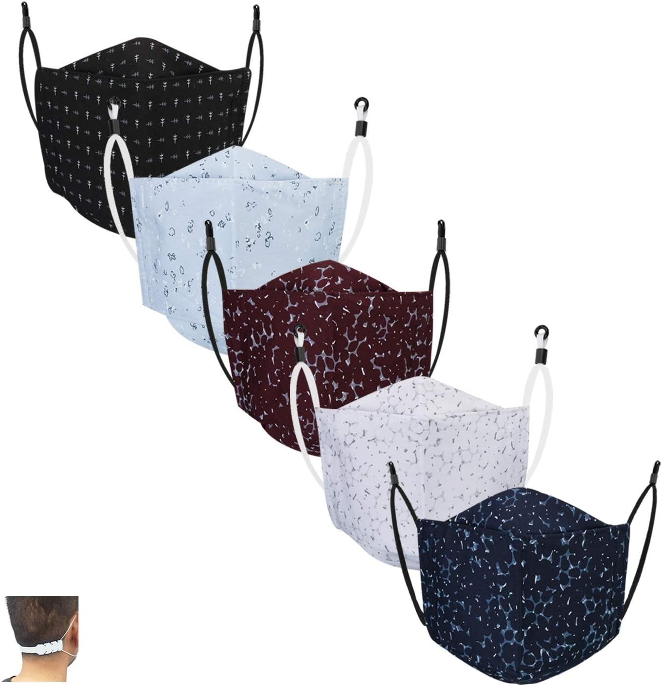 Cenwell Cotton Reuseable Face Mask (Multicolour, Without Valve, Pack of 5) for Men & Women