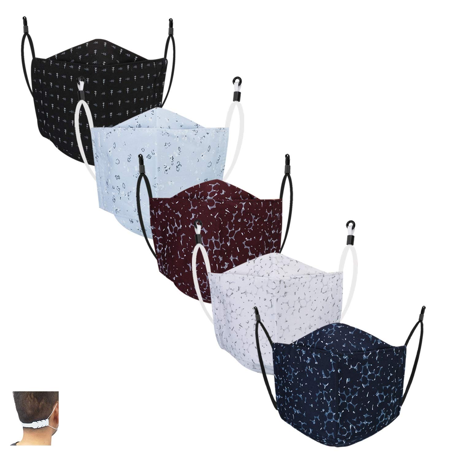 Cenwell Cotton Reuseable Face Mask (Multicolour, Without Valve, Pack of 5) for Men & Women