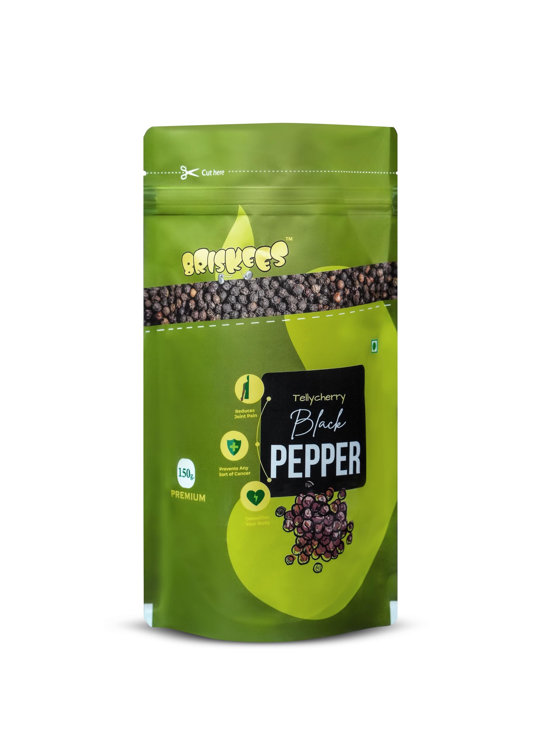 Briskees Tellichery Black Pepper Special Extra Bold Premium – 150g Black Pepper Whole – Fresh and Natural Black Peppercorns – Kali Mirch Whole for Cooking, Spices and Seasonings
