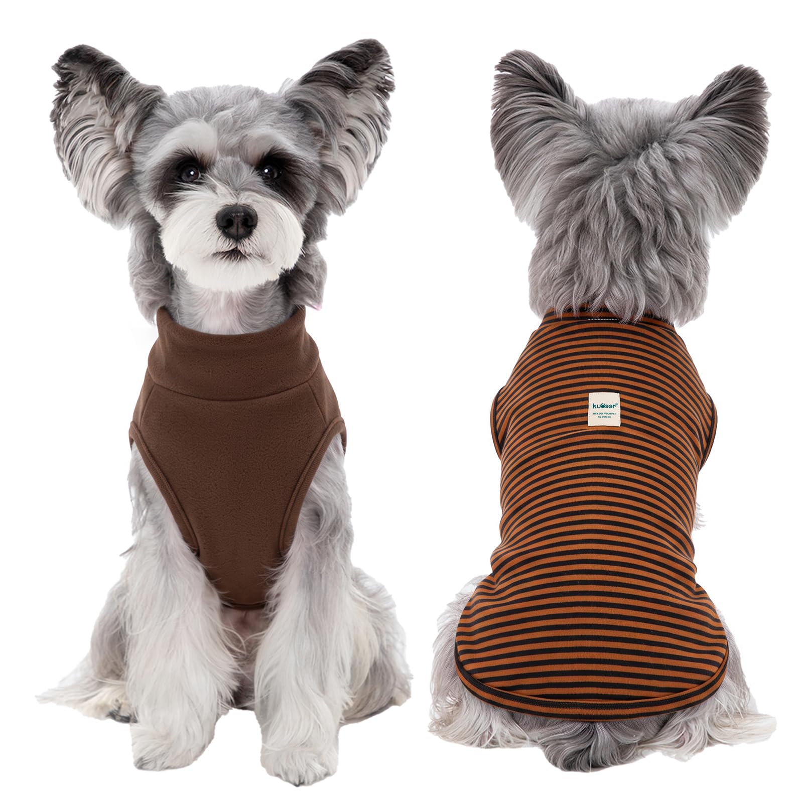 Kuoser Lot de 2 pulls en polaire pour chien - Chaud et doux - Marron | Pull en polaire pour l'hiver et l'automne - Pull chaud et doux pour chiens de petite et grande taille - Par temps froid avec