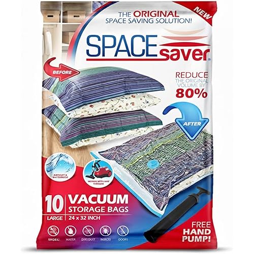 10 Pack Large Vacuum Storage Bags for Comforters, Blankets & Clothes – Vacuum Sealed Compression Bags with Hand Pump – Space Saver Storage Bags for Bedding, Moving, Travel & Organization