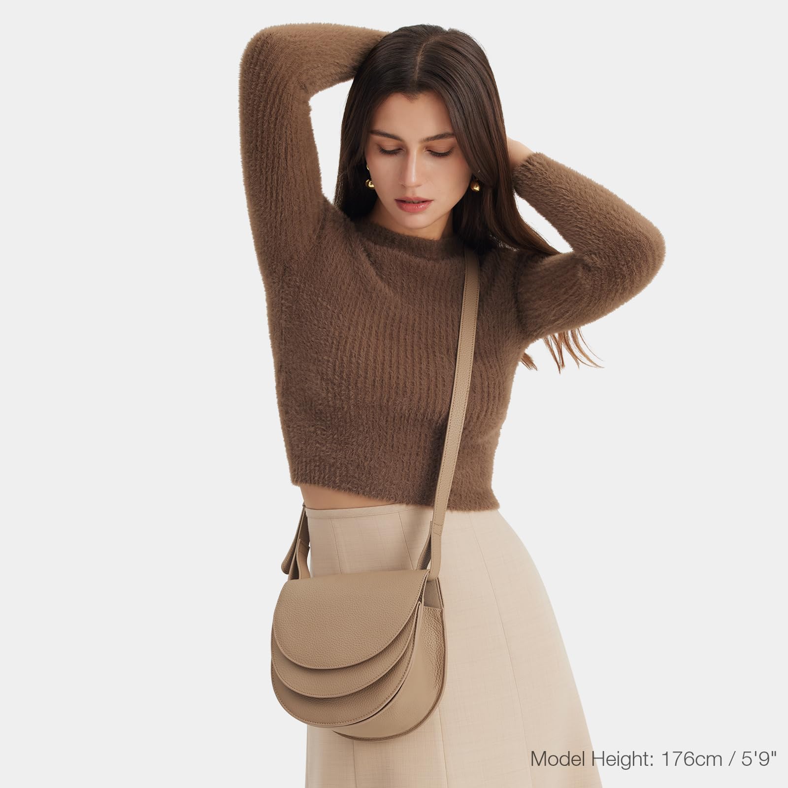 Kattee Leather Crossbody Bags for Women Purse, Small Travel Cross Body Shoulder Bags Purses for Women Trendy Designer Handbag, Apricot