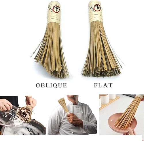 Miniatura 6 de OTYFGHD Cepillo de bambú de 12 pulgadas, juego combinado de cepillo plano inclinado, cepillo de limpieza de cocina para fregar y limpiar ollas,