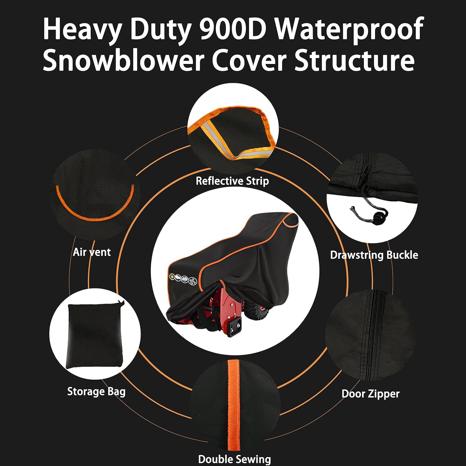 Snow Blower Cover-900D Snow Blower Covers Waterproof Outdoor Heavy Duty Universal Snowblower/Thrower Cover Universal Fit for Ego ,Ariens, Honda, Ryobi ,Toro,Cub Cadet and Powersmart