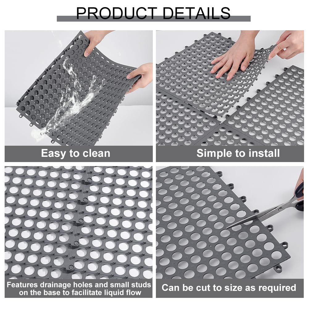INTERWARM 24 Tapis de Douche Antidérapant Tapis de Douche Antidérapant en PVC Souple de 31x31cm D'Épaisseur Dalles de Sol Emboîtables avec Système D'Évacuation pour Piscine Terrasse Balcon Chenil