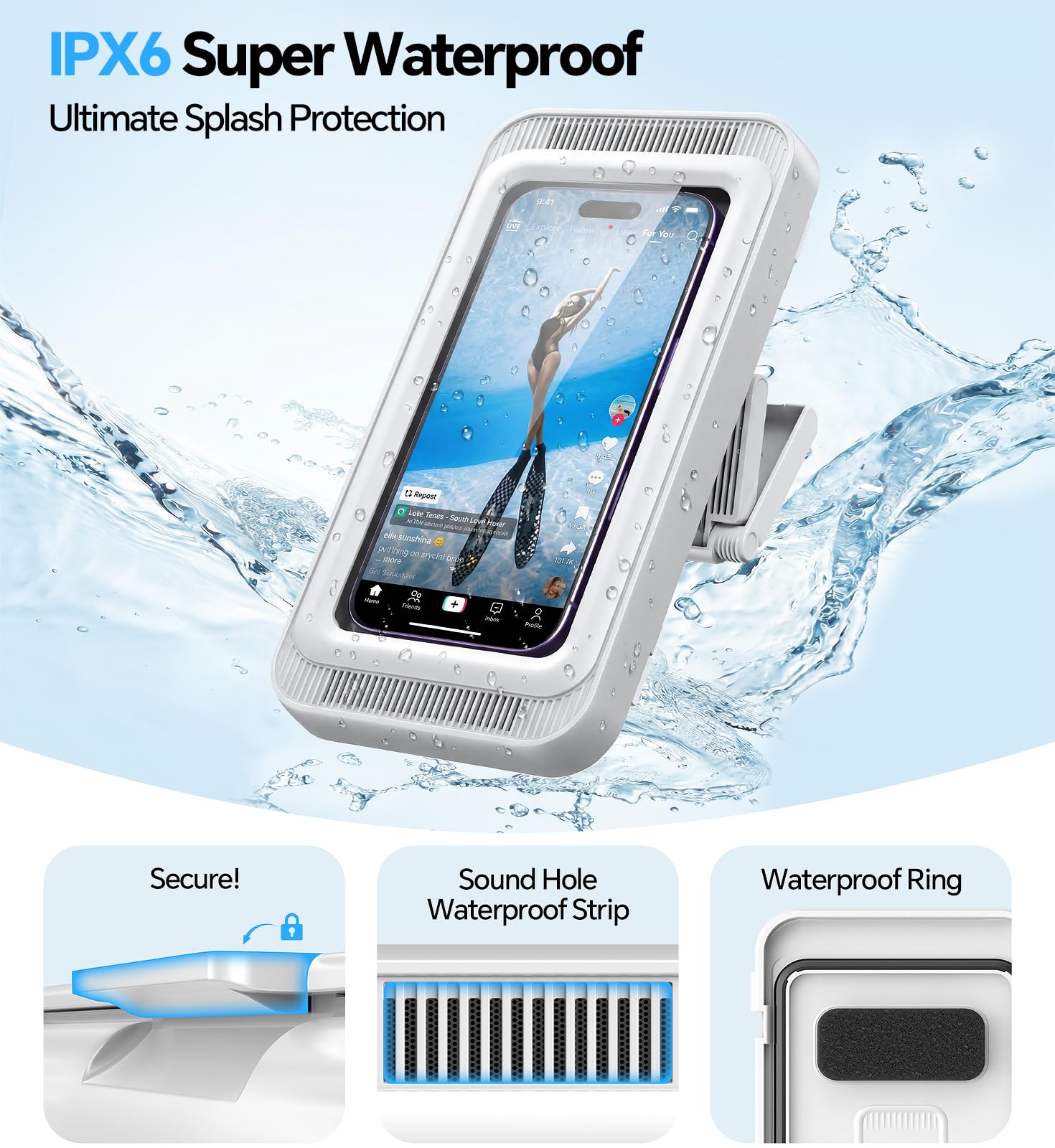 Coolpow Supporto per Telefono da Doccia【Étanche IPX6】Supporto Telefono da Doccia 480° Rotazione, supporto universale per doccia bagno cucina per meno 7" telefono, touch screen ad alta definizione Kit