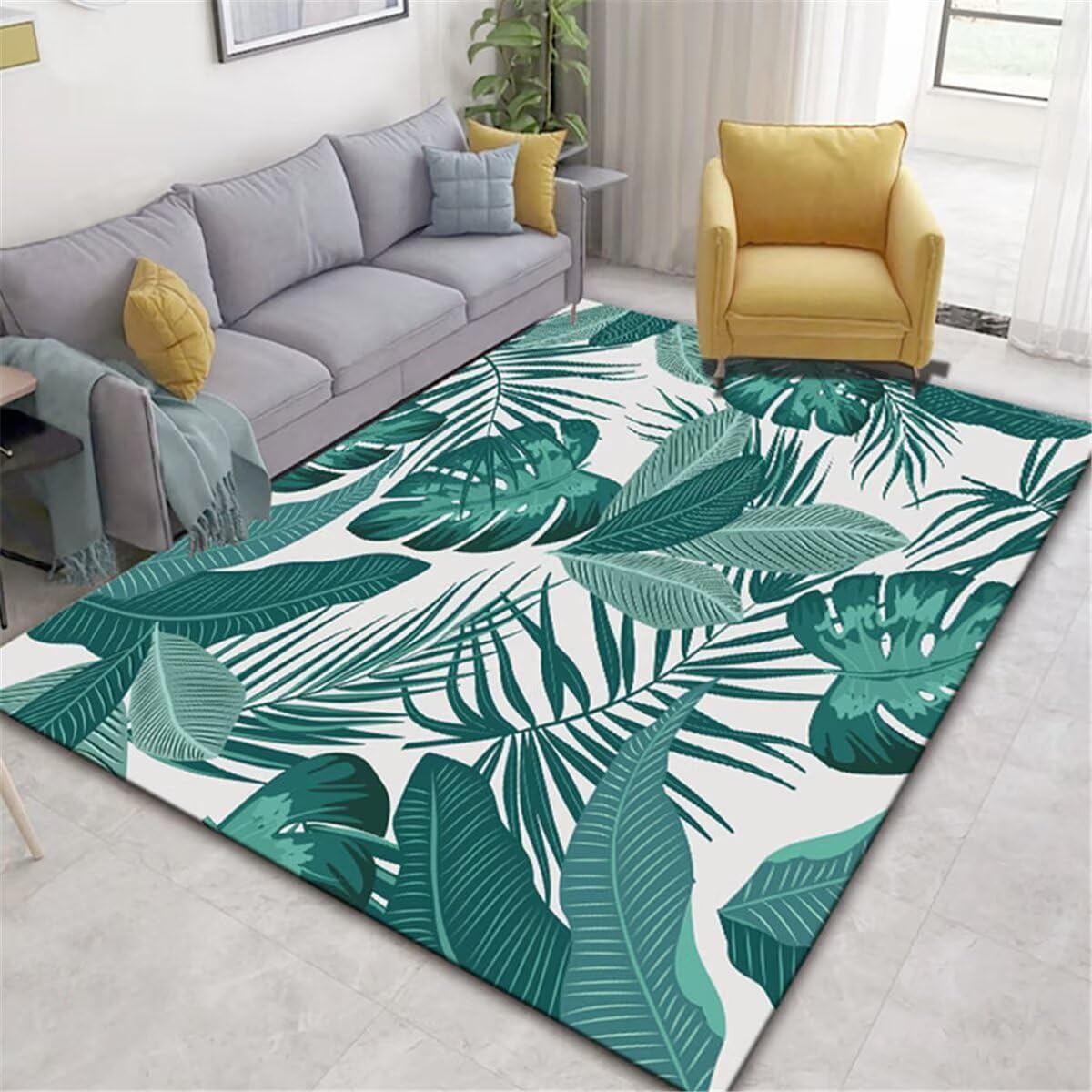 Tapis carreau ciment 140x200 vert pour salon moderne et tapis d'éveil lavable