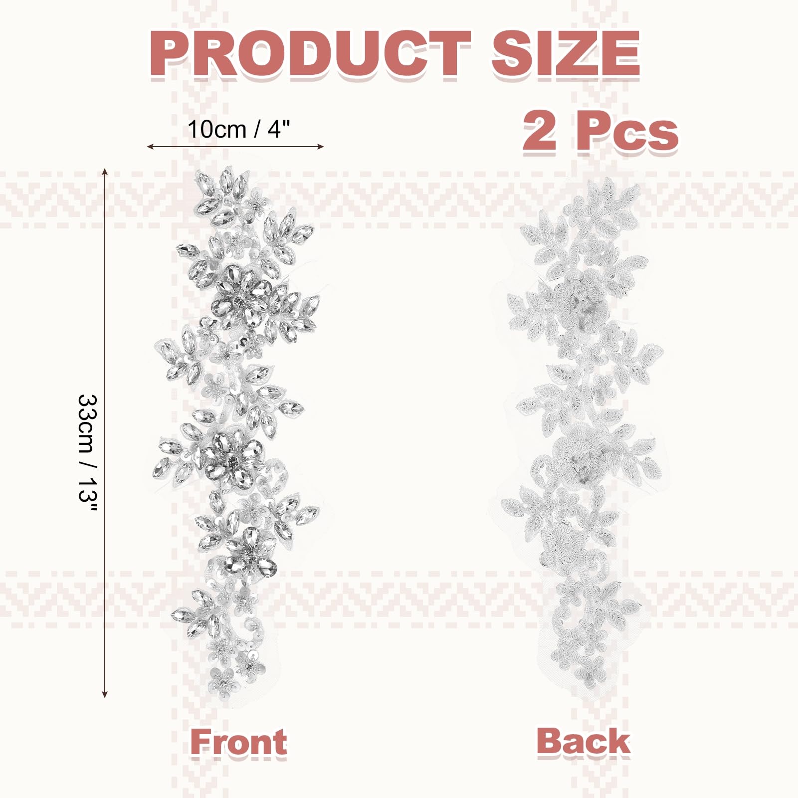 QUARKZMAN 2 Pezzi Applique Con Strass 33x10 cm Argento Toppe Da Cucire