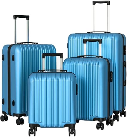 Apelila 4 Piece Hardshell Luggage Sets,Travel Suitcase,Carry On Luggage with Spinner Wheels Free Cover&Hanger Inside4PC (Light Blue Wave)