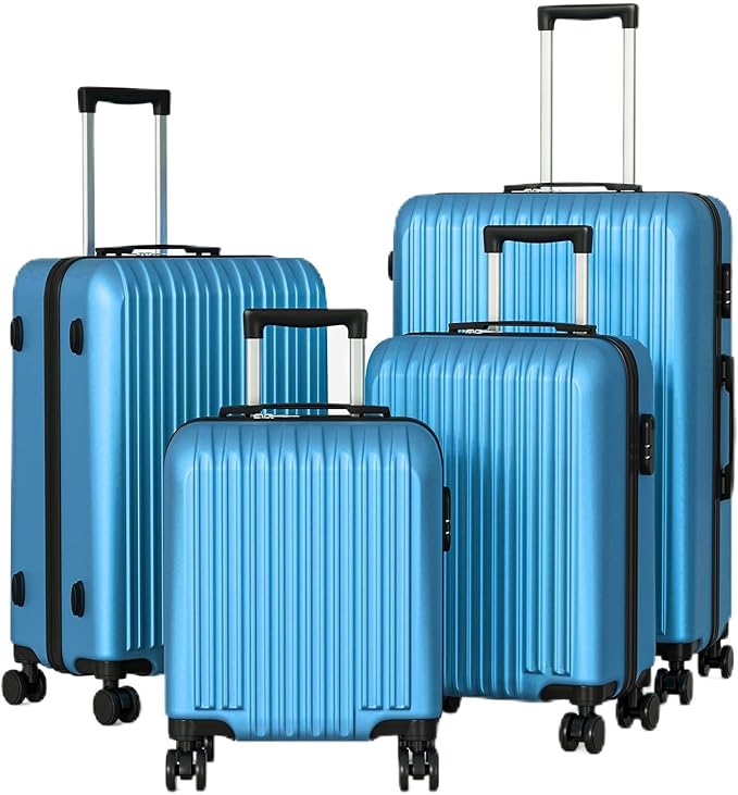 Apelila 4 Piece Hardshell Luggage Sets,Travel Suitcase,Carry On Luggage with Spinner Wheels Free Cover&Hanger Inside4PC (Light Blue Wave)