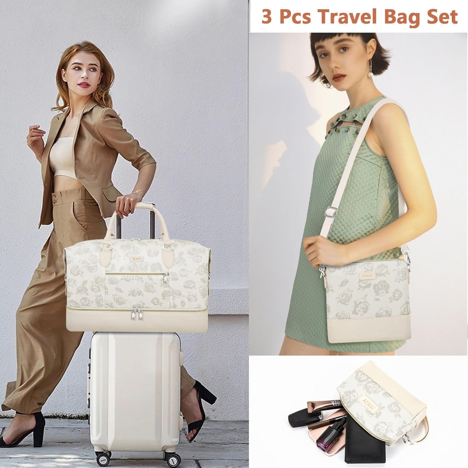 Weekender Bag for Women, Travel Duffel Bag Carry On Overnight Bag with Shoe Compartment Large Nylon Travel Weekend Tote Bag - Image 2