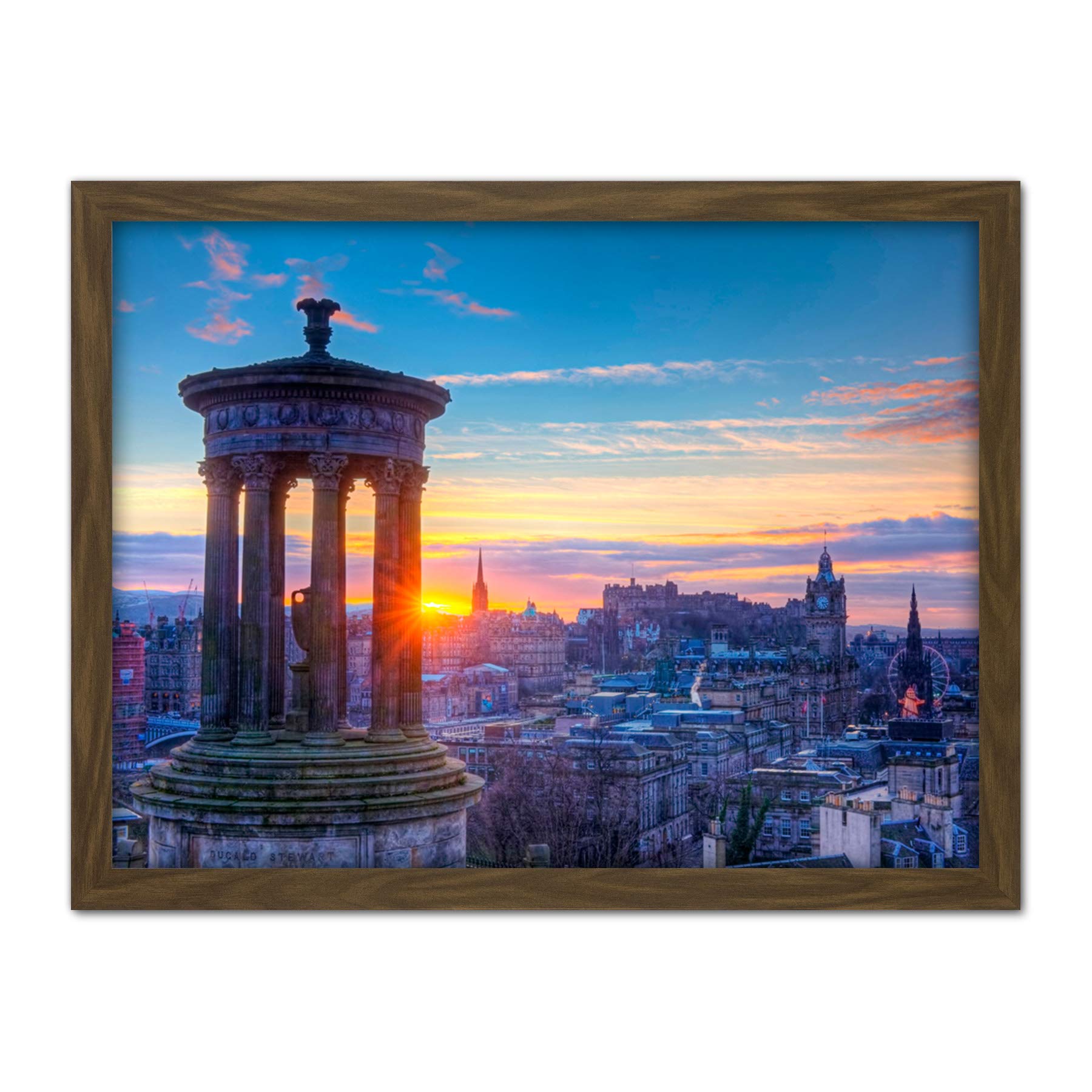 Wee Blue Coo Calton Hill Edinburgh Sunset Artwork Framed Wall Art Print 18X24 Inch