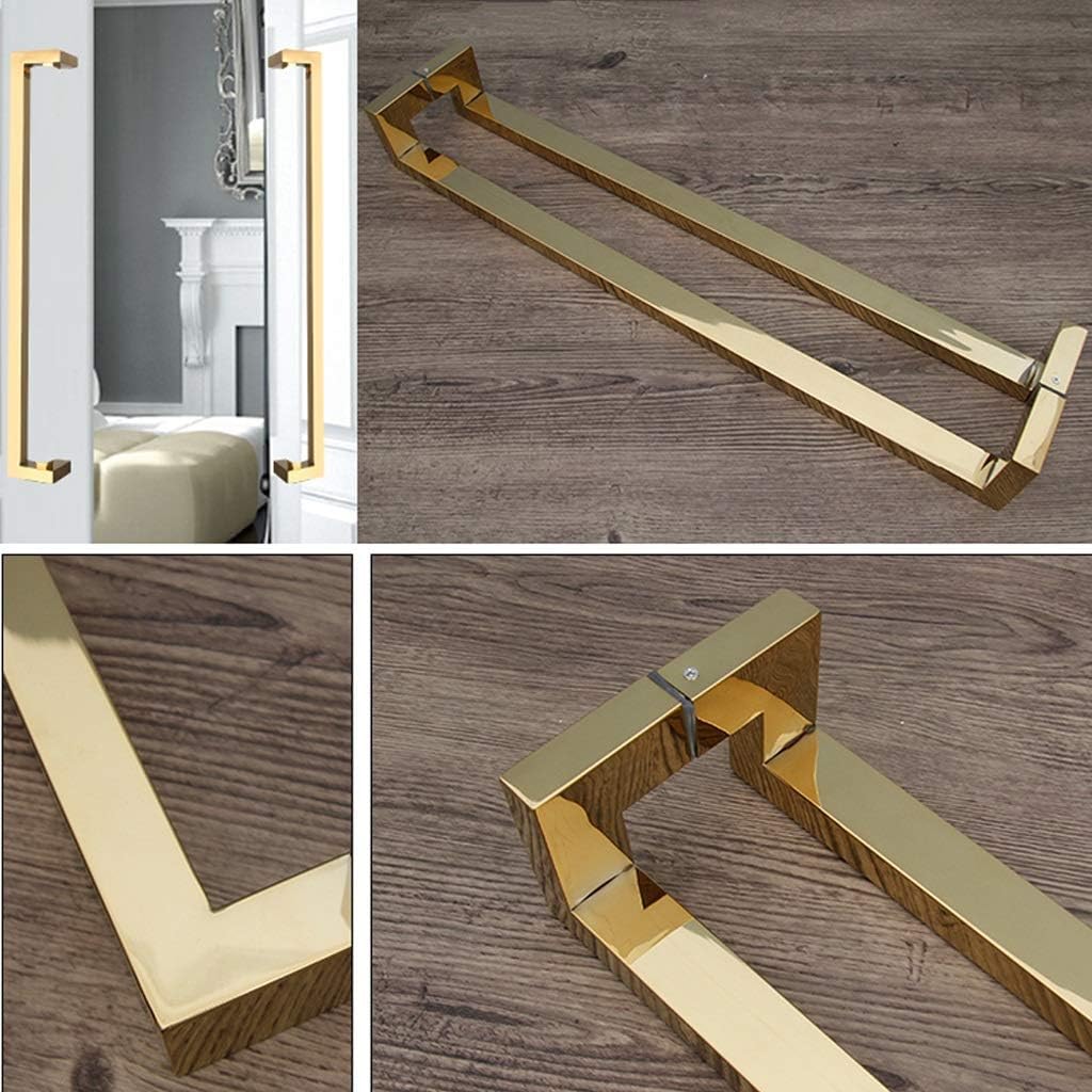 Bar Sliding Barn Door Handles and Pulls Polish Stainless Steel Heavy Duty Two-Sided Handle Hardware Sets Internal/External Gold