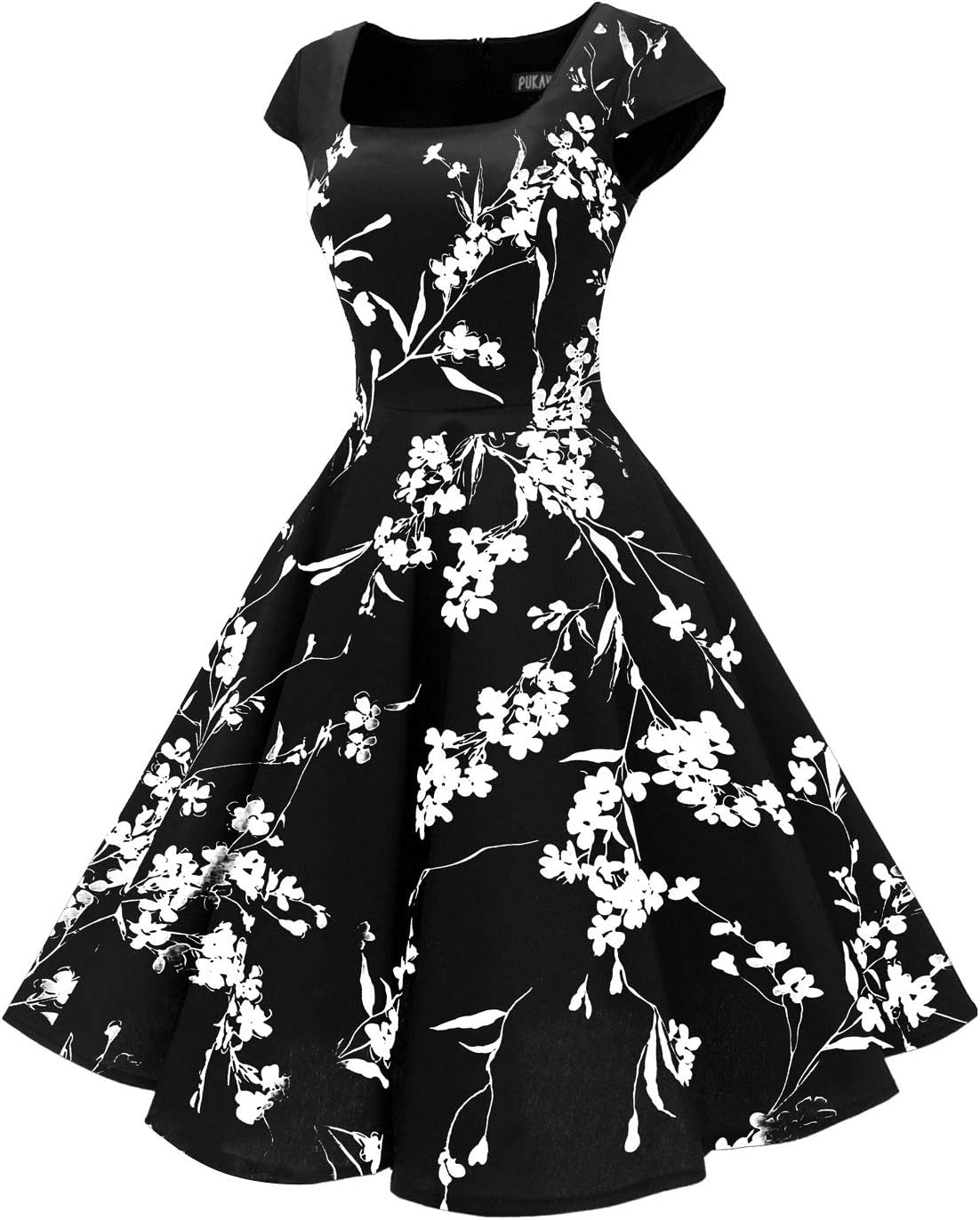 PUKAVT Women's Cocktail Party Dress Cap Sleeve 1950 Retro Swing Dress with Pockets - Image 2